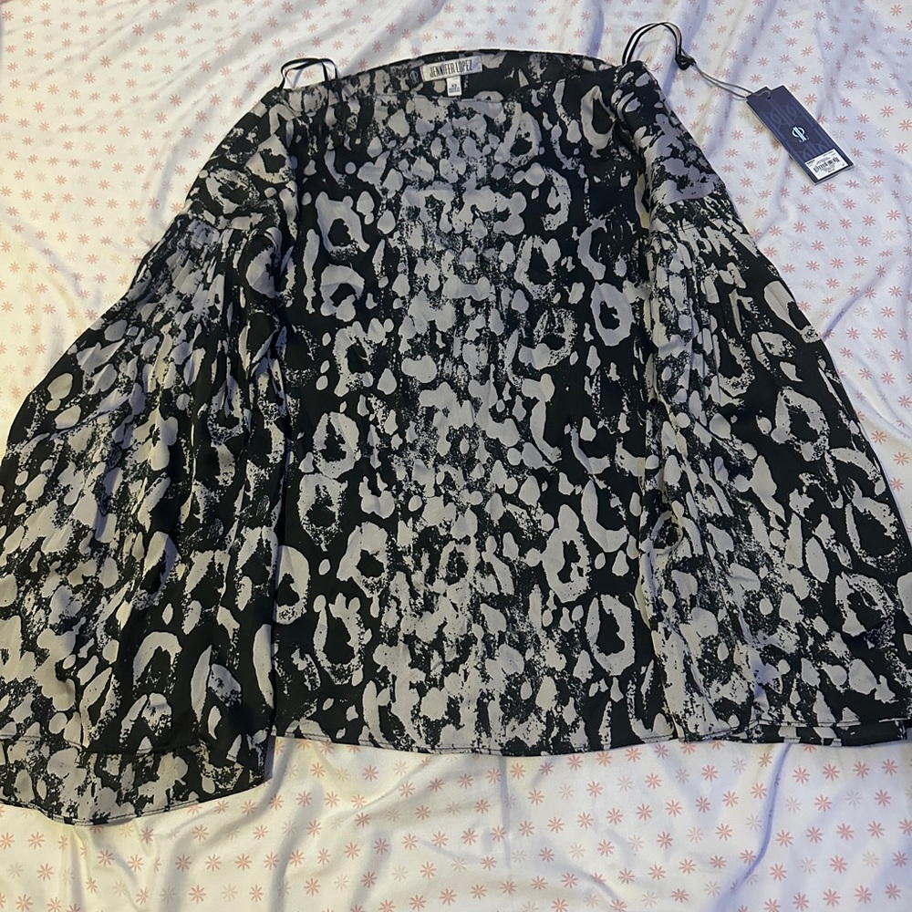 Boat neck satin silk top with flare sleeves